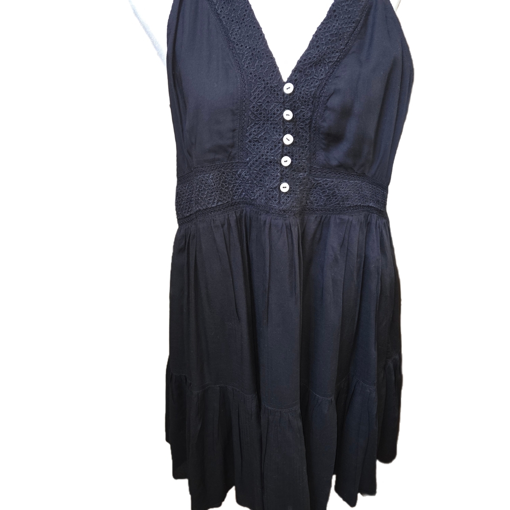 Lucky Brand Navy Blue Sleeveless Mini Dress with Crochet Trim